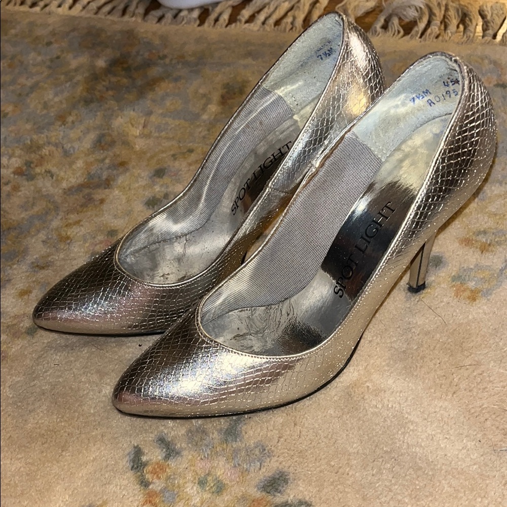 Silver Snakeskin Textured High Heel Pumps Add to bundle for free